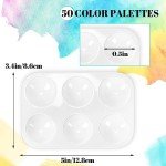 DLOnline 50 PCS White Plastic Watercolor Palette, 6 Well Rectangular Paint Palettes, Paint Tray Palettes, Paint Trays for Kids, for Painting, DIY Craft, Art Painting Class