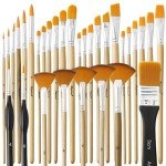 32 Pieces Acrylic Paint Brushes Set, Art Brushes for Oil,Watercolor,Rock Body Face Art, Nylon Bristles with Round, Filbert, Flat, Fan, Angle, Detail Brush,Craft Paint Brushes