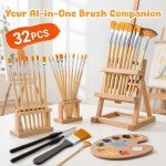 32 Pieces Acrylic Paint Brushes Set, Art Brushes for Oil,Watercolor,Rock Body Face Art, Nylon Bristles with Round, Filbert, Flat, Fan, Angle, Detail Brush,Craft Paint Brushes