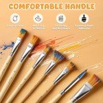 32 Pieces Acrylic Paint Brushes Set, Art Brushes for Oil,Watercolor,Rock Body Face Art, Nylon Bristles with Round, Filbert, Flat, Fan, Angle, Detail Brush,Craft Paint Brushes