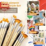 32 Pieces Acrylic Paint Brushes Set, Art Brushes for Oil,Watercolor,Rock Body Face Art, Nylon Bristles with Round, Filbert, Flat, Fan, Angle, Detail Brush,Craft Paint Brushes