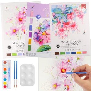 3 Pack Flowers Watercolor Coloring Books for Adult Teenager Watercolor Paint Book Water Color Paint Sets for Kids Coloring Books for Women Water Colors Paint Kids Pocket Hand Book Stocking Goodie Bag