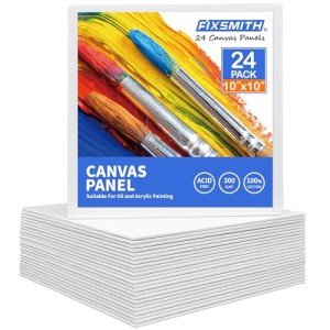 FIXSMITH Canvas Boards for Painting 10x10 Inch, Super Value 24 Pack Paint Canvases, White Blank Canvas Panels, 100% Cotton Primed Canvas for Painting, Painting Art Supplies