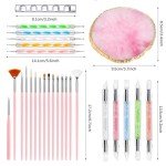 Nail Art Tools 27Pcs Set,Nail Art Brush,Resin Nail Art Palette,5 Pcs Nail Art Sculpture Pen,2-way Acrylic Silicone Engraving Pen Dotting Pen Tools Nail Art Kit for Nail Art DIY