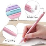 Four Candies Cute Mechanical Pencil Set, 6PCS Pastel Mechanical Pencils 0.5 mm & 0.7mm & 0.9mm with 360PCS Leads, 3PCS Erasers and 9PCS Eraser Refills, Aesthetic Pencils for Girls Writing, Art Drawing