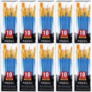 AROIC Paint Brush Set, 10 Pack 100 Pcs Acrylic Paint Brushes Artist Paint Brushes for Oil Watercolor Acrylic Face Rock Painting(Blue)