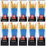 AROIC Paint Brush Set, 10 Pack 100 Pcs Acrylic Paint Brushes Artist Paint Brushes for Oil Watercolor Acrylic Face Rock Painting（Blue）