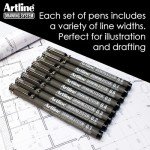 Artline 230 Drawing System Pens, Technical Drawing Pens For Drafting, Illustrating, and More, 0.1mm, 0.2mm, 0.3mm, 0.4mm, 0.5mm, and 0.8mm Fine Tips - Black, 6-Pack