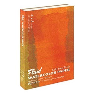 Fluid Watercolor Paper Block, 4 x 6 inches, 15 Sheets, 140 lb (300 GSM) Cold Press Pad for Artist Painting and Wet Media