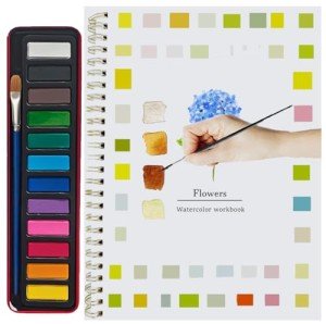 Watercolor Workbooks,Beginner-Friendly Watercolor Painting Kit with Paint,12 Colors Water color Book Paint Set Art Crafts Painting Supplies for Beginner-Friendly (flowers)