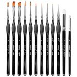 12pc Miniature Paint Brushes Set - 10 Fine Detail Brushes & 2 Dry Brushes for Acrylics, Watercolor, Figurines Model Painting, Face Painting & Piant by Number Kit for Adults | Ergonomic Wooden Handles