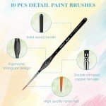 12pc Miniature Paint Brushes Set - 10 Fine Detail Brushes & 2 Dry Brushes for Acrylics, Watercolor, Figurines Model Painting, Face Painting & Piant by Number Kit for Adults | Ergonomic Wooden Handles