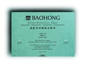 BAOHONG Artists' Watercolor Paper Block (20 Sheets, glued on Four Edges), 100% Cotton, Acid-Free, 140LB/300GSM, Watercolor Art Supplies for Wet, Dry, and Mixed Media Painting (Cold Press 4.9"X7")