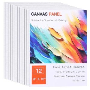 Fixwal 12 Pack 9x12 Inch Canvas Boards for Painting, White, Cotton, Acrylic, Oil, Watercolor, Tempera
