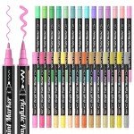 28 Pastel Colors Dual Tip Acrylic Paint Markers, Brush Tip and Fine Tip Acrylic Paint Pens for Rock Painting, Ceramic, Wood, Canvas, Plastic, Glass, Stone, Calligraphy, Card Making, DIY Crafts