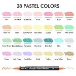 28 Pastel Colors Dual Tip Acrylic Paint Markers, Brush Tip and Fine Tip Acrylic Paint Pens for Rock Painting, Ceramic, Wood, Canvas, Plastic, Glass, Stone, Calligraphy, Card Making, DIY Crafts