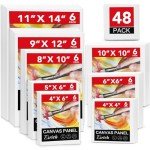 ESRICH 48 Pack Canvas Boards for Painting, 6Pcs of 4x4, 4x6, 5x6, 6x6, 8x10, 10x10, 9x12, 11x14 Canvas for Painting, Cotton Primed Blank Painting Canvas Panels for Oil, Acrylic, Watercolor