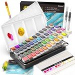 Emooqi Watercolor Paint Set, 48 Colors Including 6 Metallic Colors in Portable Box, Travel Watercolor Set with Watercolor Papers and Brushes, Water Color Kits for Beginners & Artists