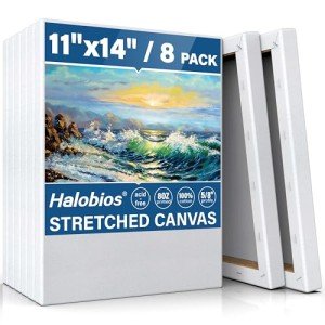Halobios Blank Canvases for Painting with 11x14 inch, 8 Packs Stretched Canvases for Acrylics, Oils, Watercolors & Other Painting Media, 5/8 Inch Profile 100% Cotton Primed Artist Framed Canvas