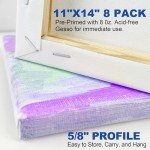 Halobios Blank Canvases for Painting with 11x14 inch, 8 Packs Stretched Canvases for Acrylics, Oils, Watercolors & Other Painting Media, 5/8 Inch Profile 100% Cotton Primed Artist Framed Canvas