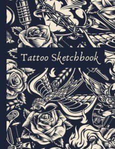 Tattoo Sketchbook: Tattoo artist sketchbook, 120 large blank pages (8.5" x 11") plus dot graph paper & monochrome blackout cover (bird / rose / heart)