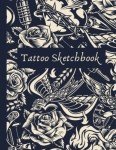 Tattoo Sketchbook: Tattoo artist sketchbook, 120 large blank pages (8.5" x 11") plus dot graph paper & monochrome blackout cover (bird / rose / heart)