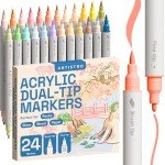 ARTISTRO 24 Pastel Dual-Tip Acrylic Paint Markers - Brush + Fine Tip Combo - Multi-Surface Paint Pens in Soft Colors