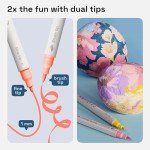 ARTISTRO 24 Pastel Dual-Tip Acrylic Paint Markers - Brush + Fine Tip Combo - Multi-Surface Paint Pens in Soft Colors