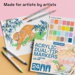 ARTISTRO 24 Pastel Dual-Tip Acrylic Paint Markers - Brush + Fine Tip Combo - Multi-Surface Paint Pens in Soft Colors