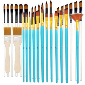 Sdanart 32 pcs Paint Brushes Set for Acrylic Painting,Watercolor,Oil,Inks,Gouache,Crafts, Brush Tip with Flat,Round, Angle,Filbert,Fan, Detail Brushes,Paint Brush Set for Artists and Beginners