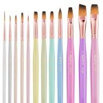 Nicpro 12pcs Artist Paint Brush Set, Aesthetic Pastel Paintbrushes Craft Paint Brushes for Acrylic Painting, Oil, Watercolor, Gouache, Tempera, Face, Body, Art Supplies for Artists and Beginners