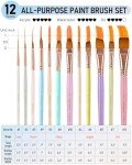 Nicpro 12pcs Artist Paint Brush Set, Aesthetic Pastel Paintbrushes Craft Paint Brushes for Acrylic Painting, Oil, Watercolor, Gouache, Tempera, Face, Body, Art Supplies for Artists and Beginners