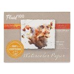 Fluid 100 Watercolor Paper Block, 6 x 8 inches, 15 Sheets. 140 lb (300 GSM) 100% Cotton Cold Press Pad for Artist Painting and Wet Media