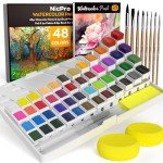Nicpro 48 Colors Watercolor Paint Set with 8PCS Painting Brushes, 25 Sheet Water Color Paper, 2 Water Brush Pens, Palette, Sponge, Art Supplies Kit for Artist Adult Kid Beginner with Gift Box
