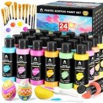 VigorFun 40 Pcs Pastel Acrylic Paint Set with 12 Brushes, 2 Knives & Palette, 24 Colors (2oz/60ml) - for Adults, Kids, Artists & Beginners - Canvas Ceramic Rock Wood Egg Painting Kit
