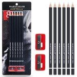 MARTCOLOR Professional Eraser Pencil Set, 6pc Eraser Pencils and 2pc Sharpener, Erasing Small Details or add Highlights for Sketching, Charcoal Drawings. Fine Detail Eraser for Beginners & Artists