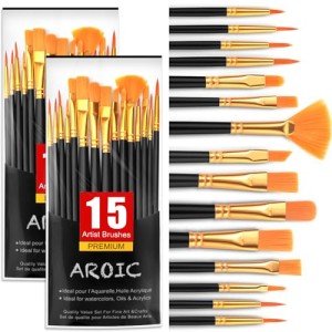 AROIC Acrylic Paint Brush Set,2pack/30pcs Nylon Hair Oil Watercolor Rock Face Painting Artist Paint Brushes, 15 Sizes Paint Brush Set for All Purposes Kids Adult Arts Painting Brush Supplies.