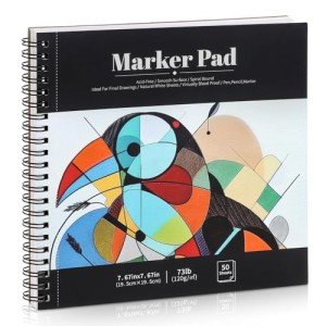 50 Sheets Marker Paper Pad, 7.6×7.6 Inch Bleedproof Art Sketch Pad, 73lb/120gsm Drawing Paper Spiral Sketch Book, Alcohol Marker Paper Painting Coloring Paper for Beginners, Artists, Ideal Gift