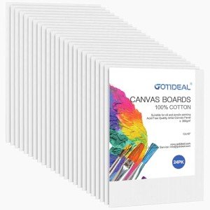 Gotideal Canvas Boards for Painting, 24pcs 12x16 Primed Canvas for Painting, Bulk Painting Canvas for Kids and Adults, White Blank Canvas Panels for Acrylic, Oil, Pour Art Supplies