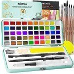 Nicpro 50 Colors Watercolor Paint Set, Include Metallic & Fluorescent Color, 8 Squirrel Painting Brushes, 25 Water Color Paper & Palette, Art Supplies Kit for Artist Adult Kid Beginner with Gift Box