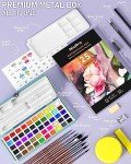 Nicpro 50 Colors Watercolor Paint Set, Include Metallic & Fluorescent Color, 8 Squirrel Painting Brushes, 25 Water Color Paper & Palette, Art Supplies Kit for Artist Adult Kid Beginner with Gift Box
