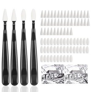 AGPTEK 44 Pcs Sketch Drawing Tools Sketch Wipe Scrapers with Rub Sponge Sketch Trimmer Erase Sponge Wiper for Students Artist Charcoal Painting Brush Art Supplies