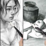 AGPTEK 44 Pcs Sketch Drawing Tools Sketch Wipe Scrapers with Rub Sponge Sketch Trimmer Erase Sponge Wiper for Students Artist Charcoal Painting Brush Art Supplies