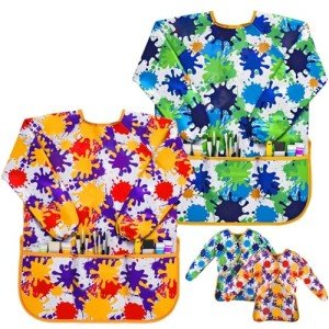 J MARK Long Sleeve Smocks – Art Smock Includes Pockets – Fun Print Apron for Painting