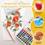 128 Colors Washable Watercolor Paint Set with 4 Brushes, Portable Travel Water Color Kit with Carrying Case, Palette and Accessories, Non-Toxic Art Supplies Gift for Artists Adult Teen Kids Girls Boys