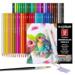 KALOUR Watercolor Pencils,50 Colors, Blendable Wet or Dry, Ideal for Coloring Books and Art