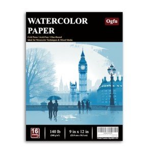 Watercolor Paper Pad, Watercolor Pad 9x12”, 300 GSM/ 140 lb Watercolor Paper, 16 Sheets Cold Press, Perfect for Most Wet & Dry Media, Water Color Paper for Kids, Artists & Professionals.