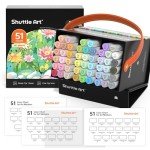Shuttle Art Pastel Alcohol Markers Brush tip, Dual Tip Brush & Fine Tip Art Marker Set, 50 Colors plus 1 Blender Marker Pens with Case Perfect for Illustration Kids Students Adults Coloring Sketching