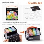 Shuttle Art Pastel Alcohol Markers Brush tip, Dual Tip Brush & Fine Tip Art Marker Set, 50 Colors plus 1 Blender Marker Pens with Case Perfect for Illustration Kids Students Adults Coloring Sketching
