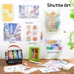 Shuttle Art Pastel Alcohol Markers Brush tip, Dual Tip Brush & Fine Tip Art Marker Set, 50 Colors plus 1 Blender Marker Pens with Case Perfect for Illustration Kids Students Adults Coloring Sketching